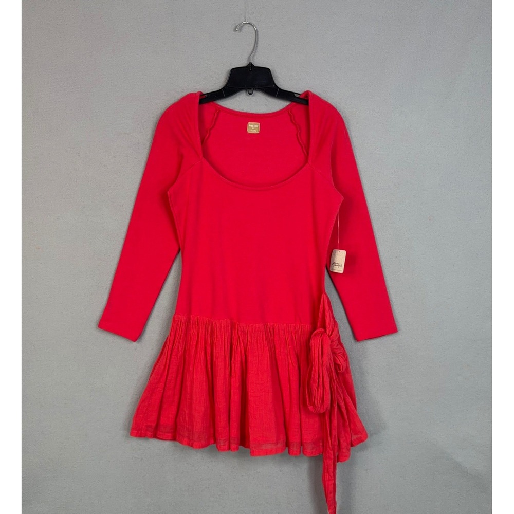 Free People Mini Dress Womens Large Red Lexi Drop Waist Gauze Skirt Boho NWT